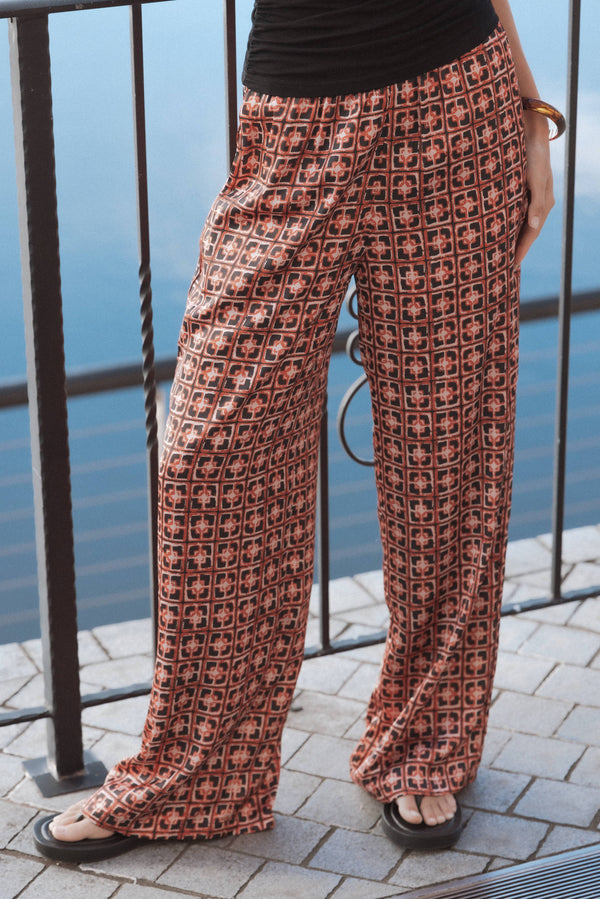 BOTTOMS Lexi Elastic Waist Pant - Red Geometric