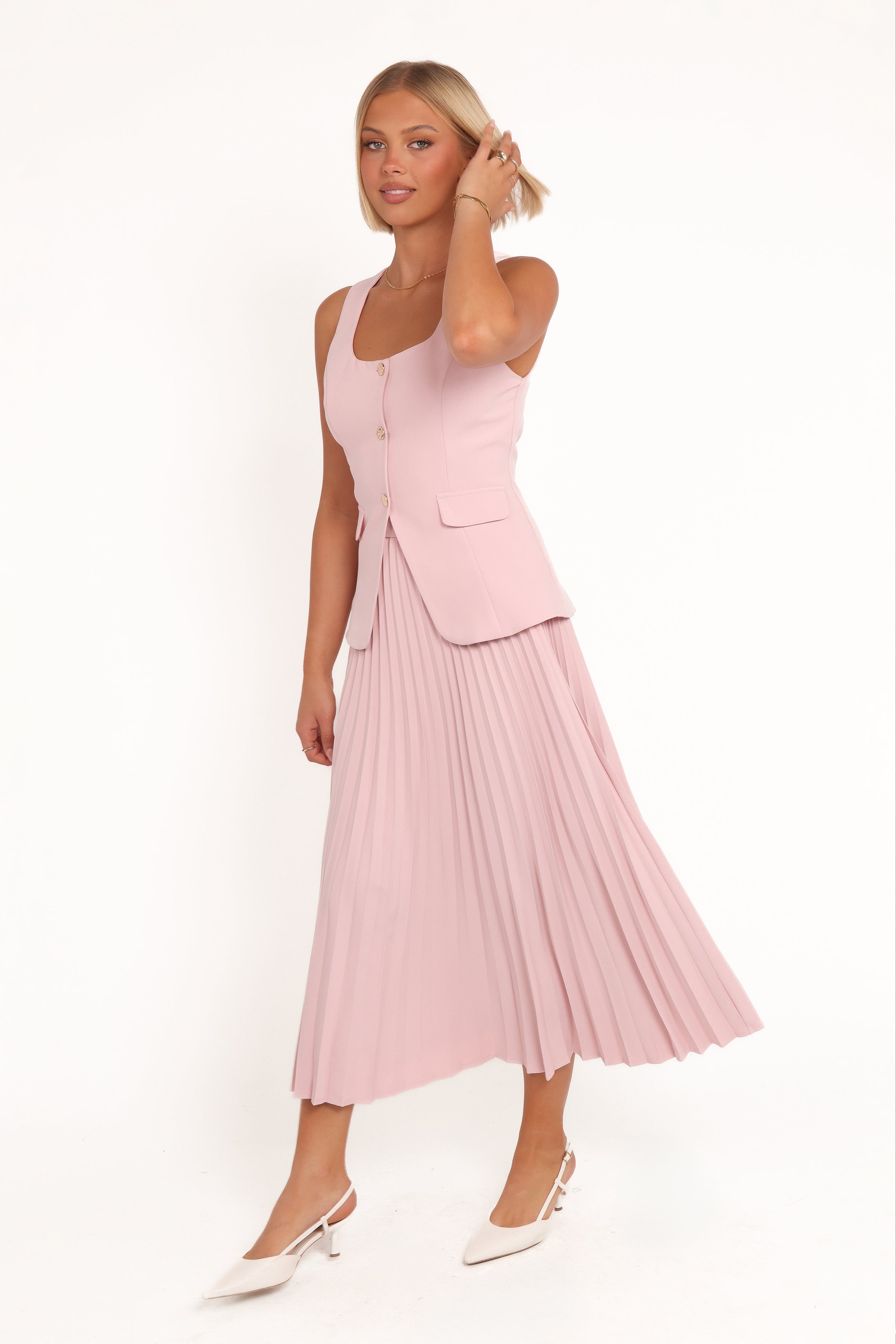 BOTTOMS Liliana Pleated Midi Skirt - Pink