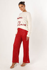 BOTTOMS @Lilianna Sequin Flare Pant - Red