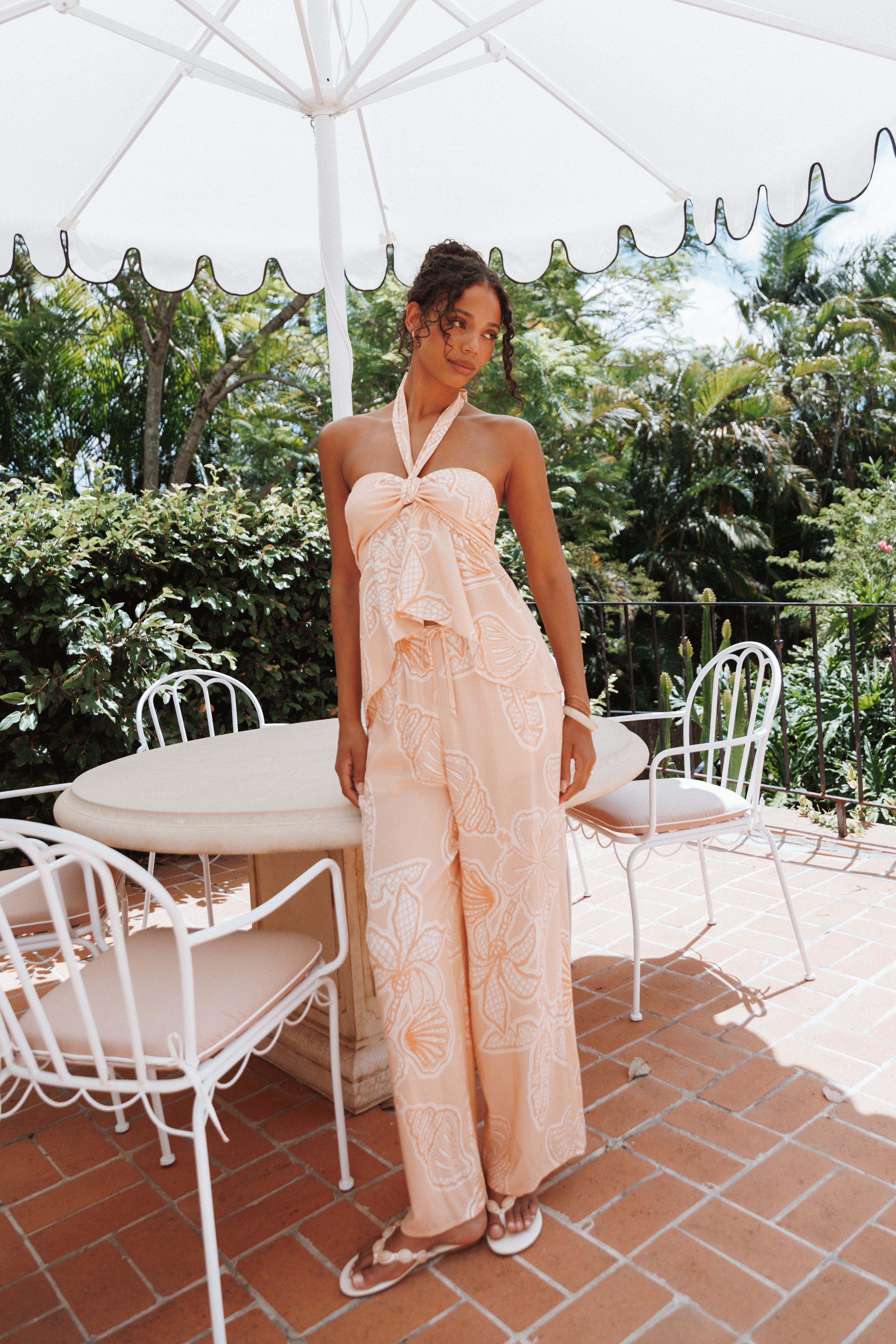 BOTTOMS Lira Tie Waist Pant - Peach Floral