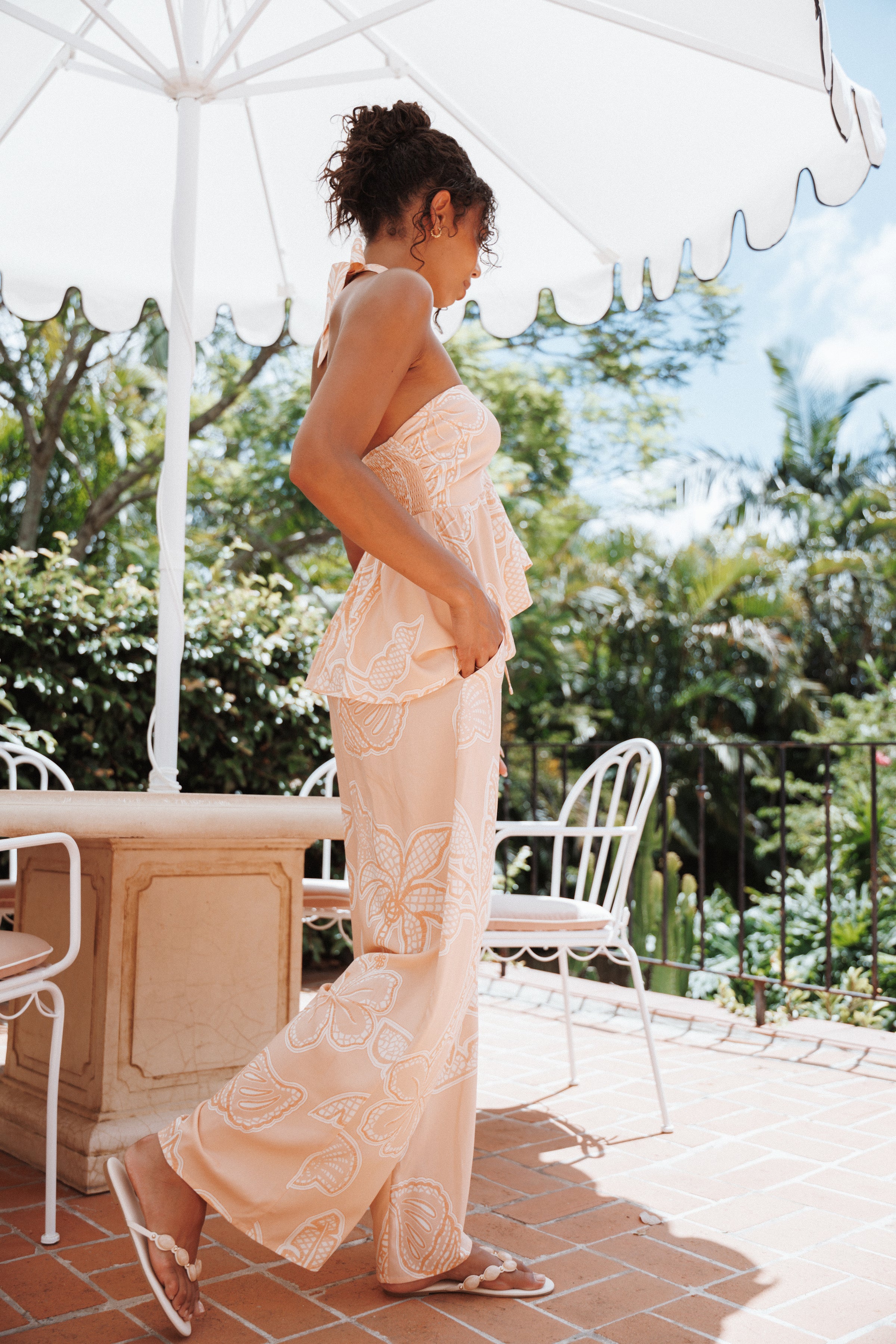 BOTTOMS Lira Tie Waist Pant - Peach Floral