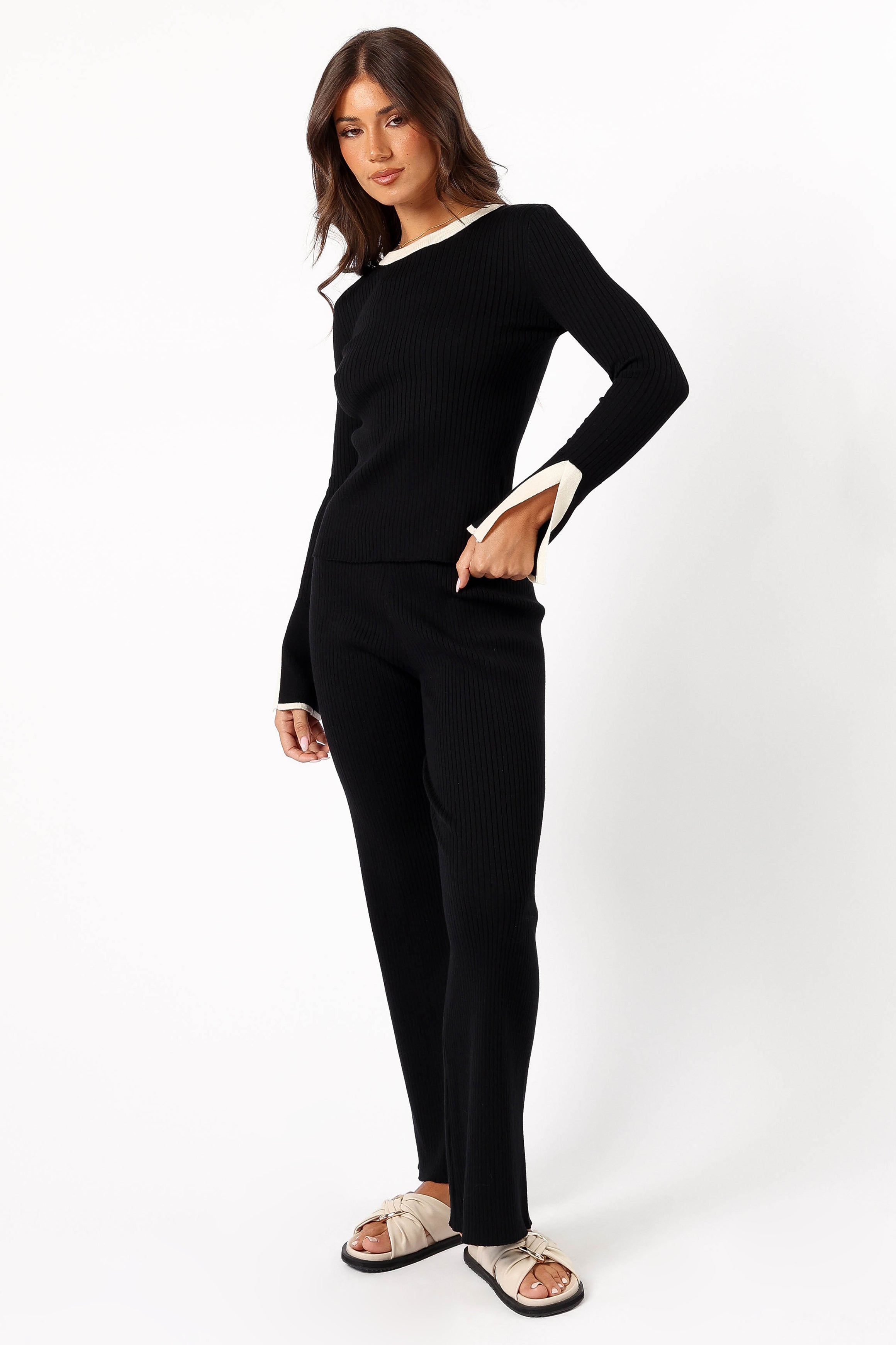 BOTTOMS @Lizbeth Knit Pant - Black White