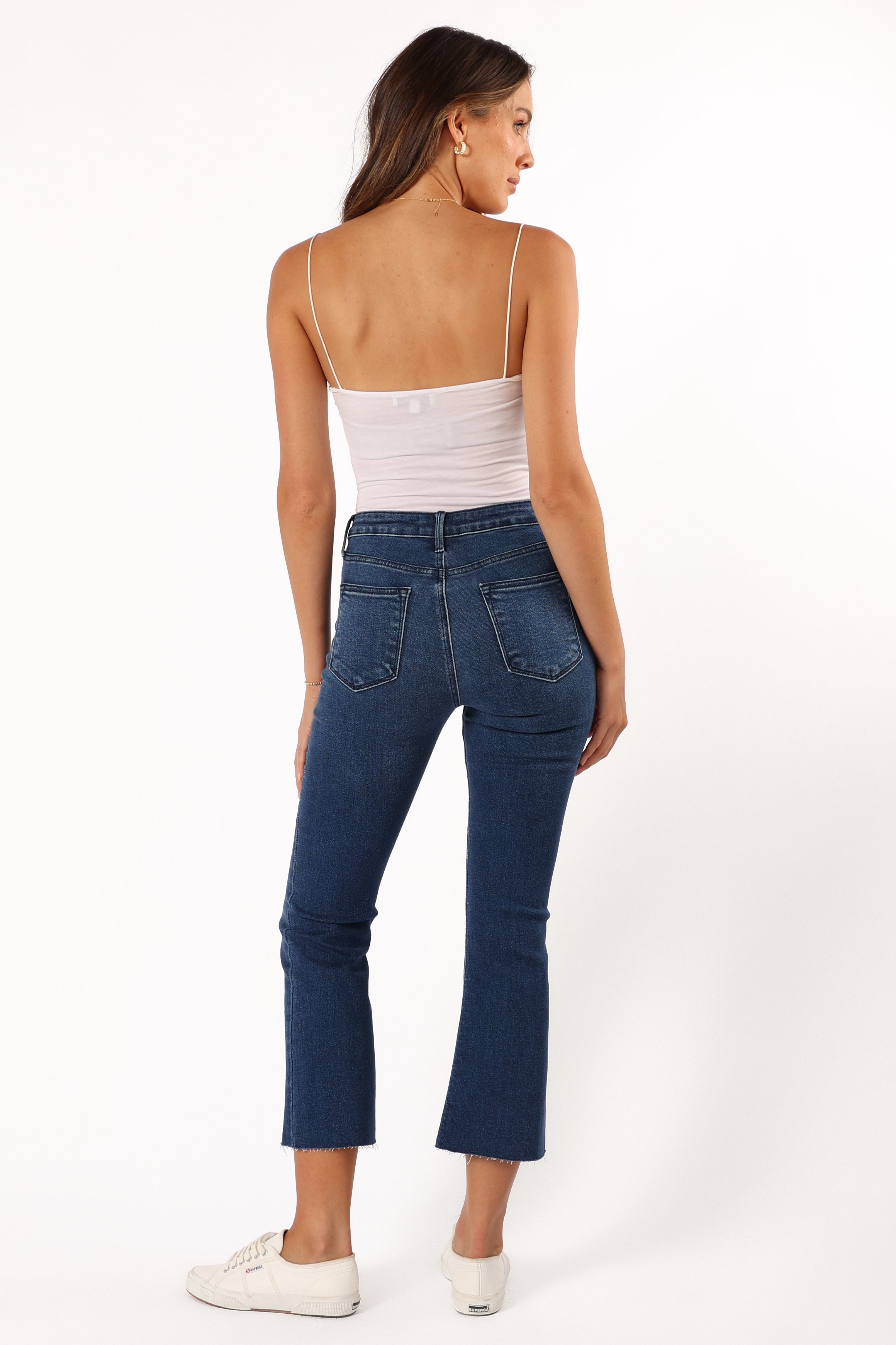 BOTTOMS @Luna High Rise Tonal Crop Flare Jean - Dark Denim