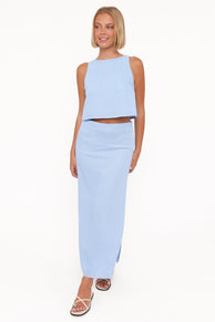 BOTTOMS Madison Linen Column Skirt - Blue