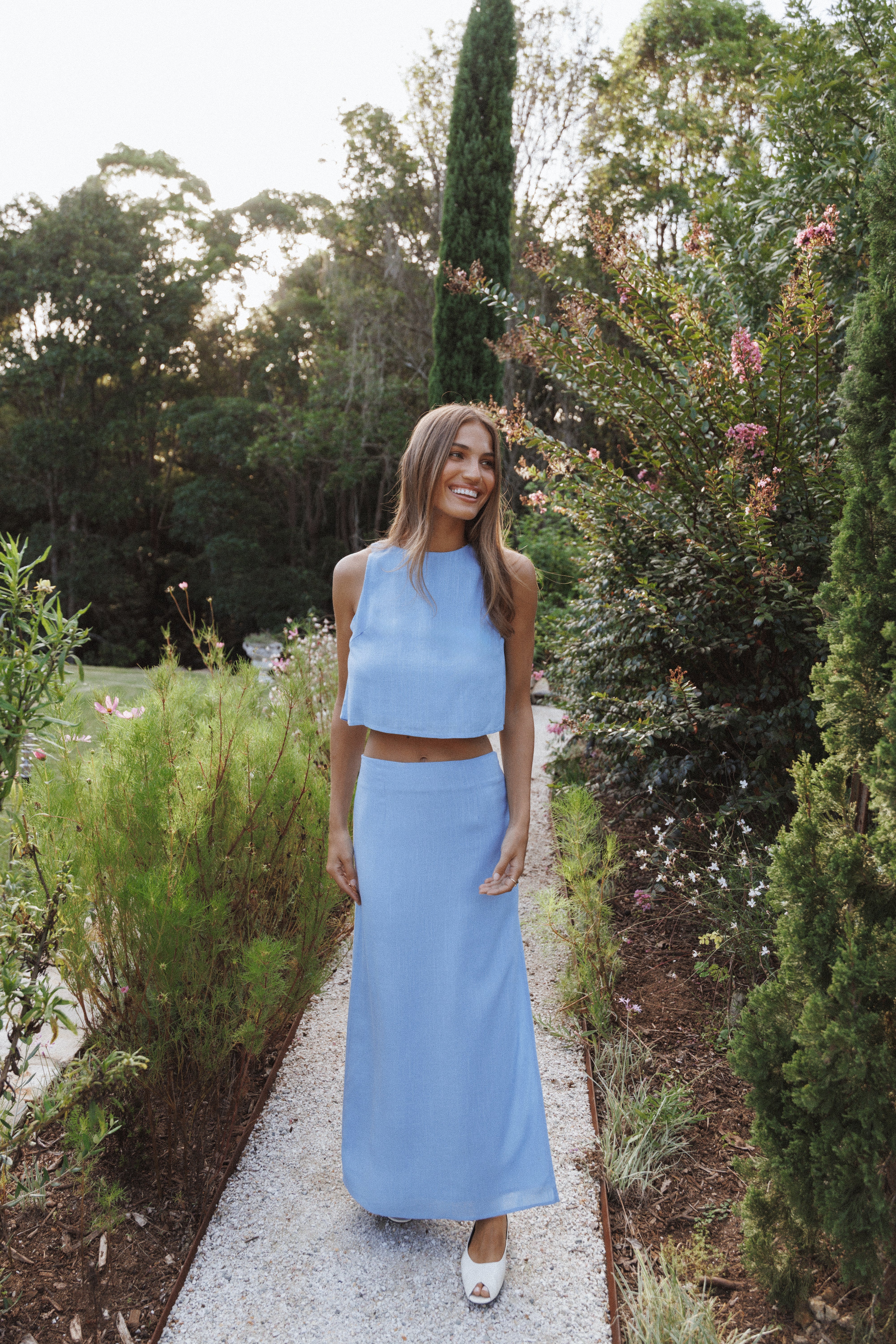 BOTTOMS Madison Linen Column Skirt - Blue