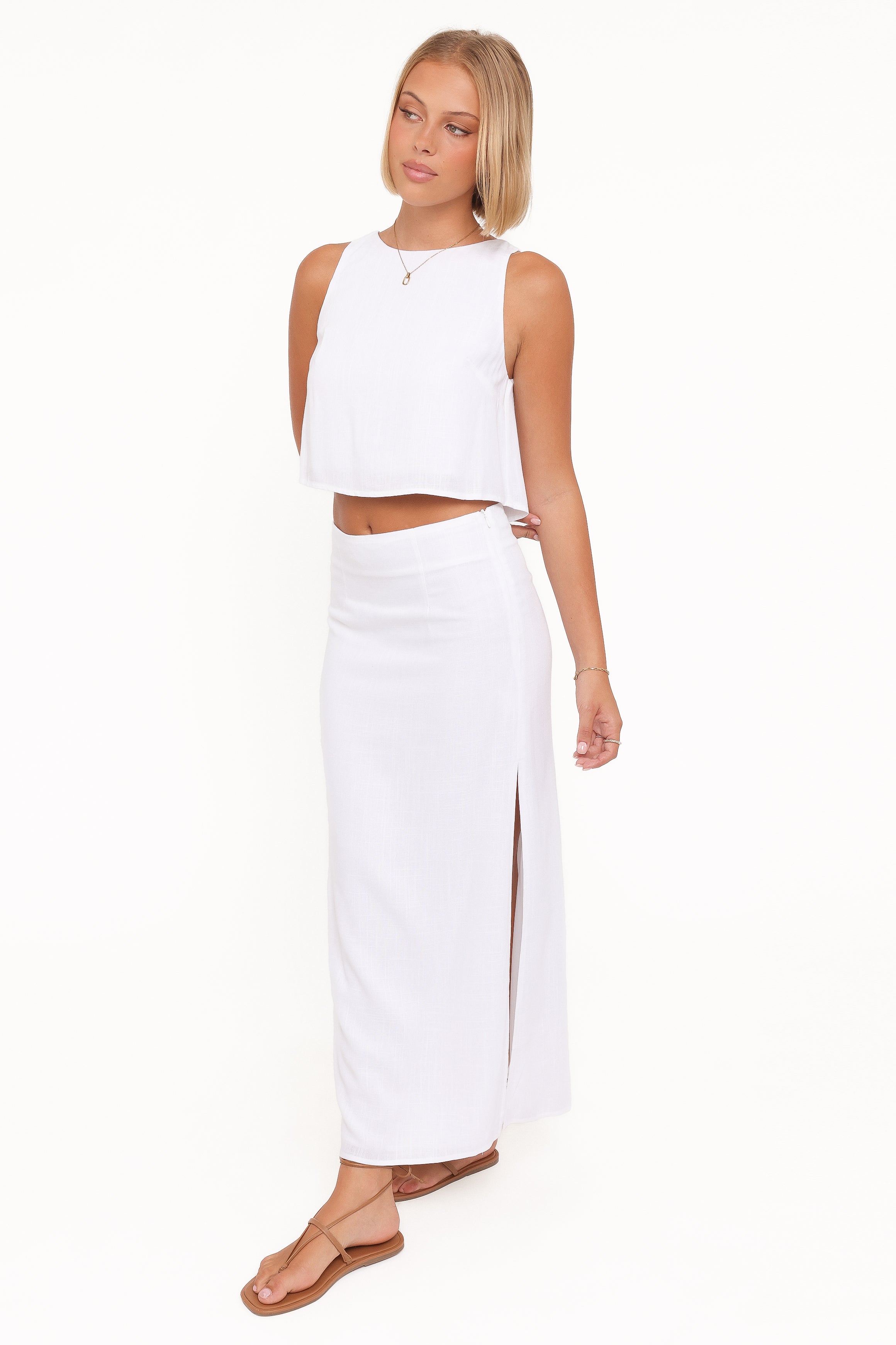 BOTTOMS Madison Linen Column Skirt - White