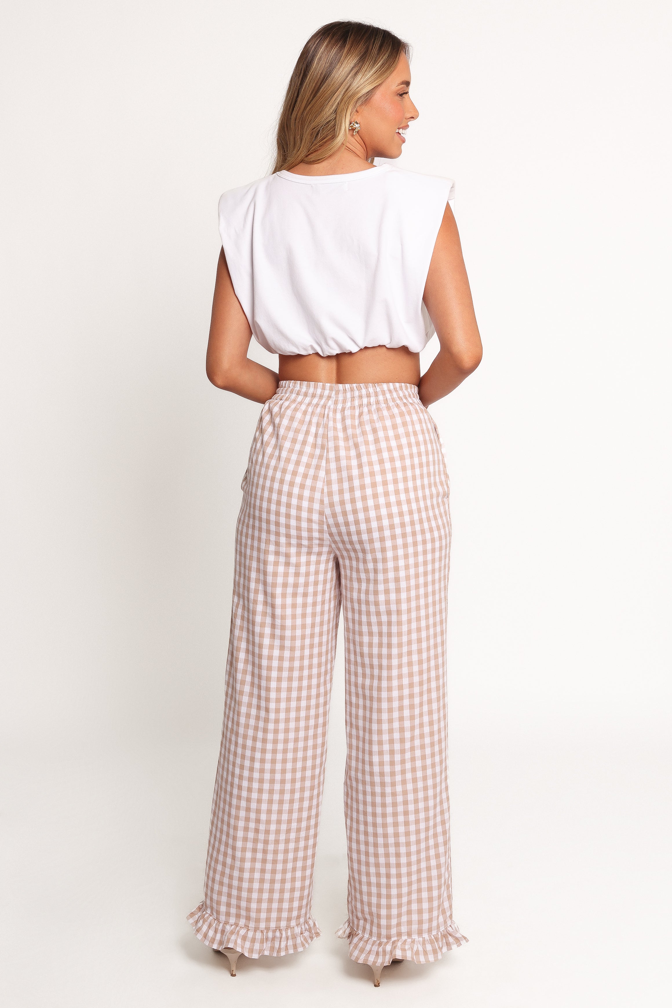 BOTTOMS Marina Pant - Beige Gingham