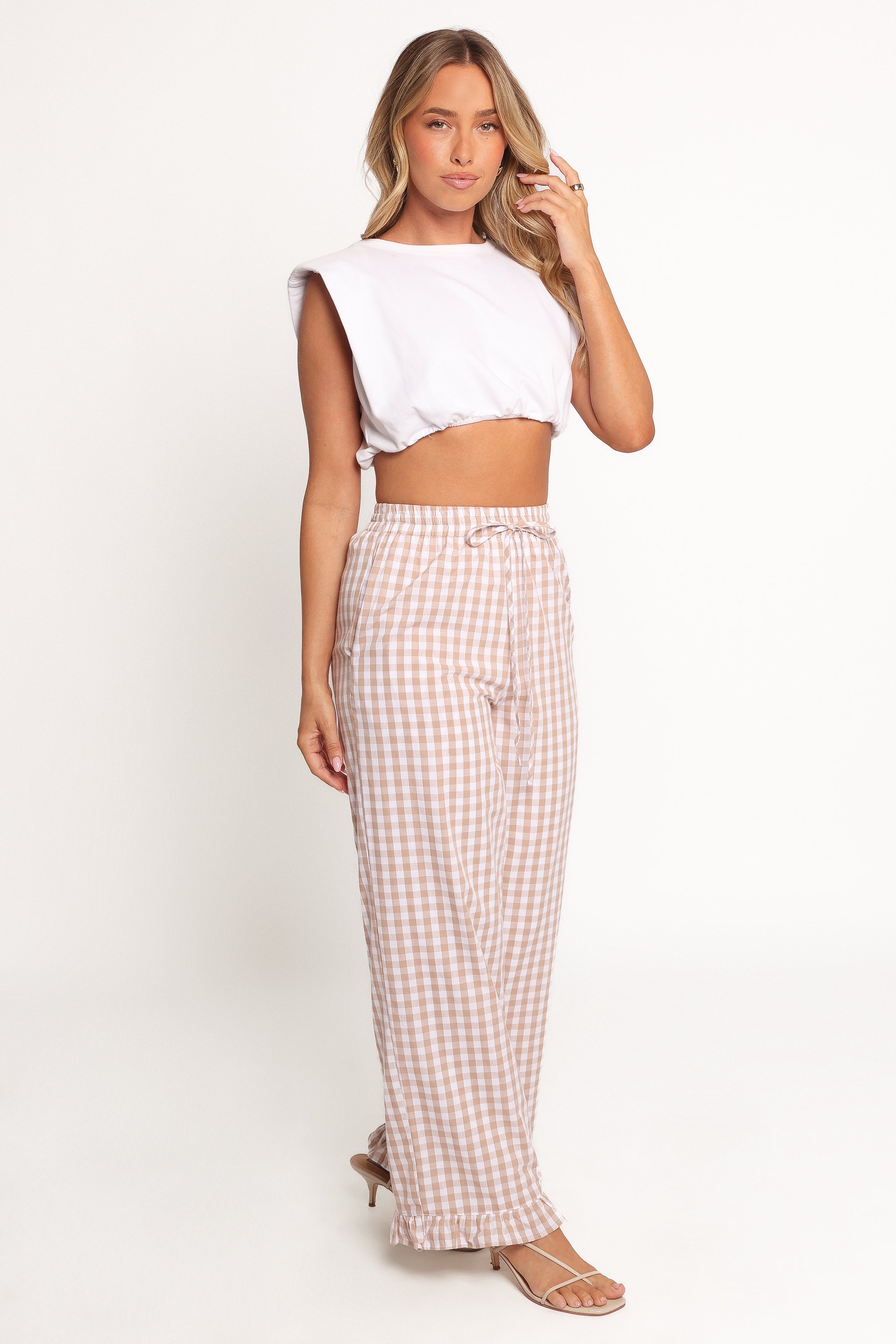 BOTTOMS Marina Pant - Beige Gingham