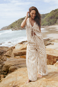 BOTTOMS Marmo Wide Leg Pant - Tan Stripe