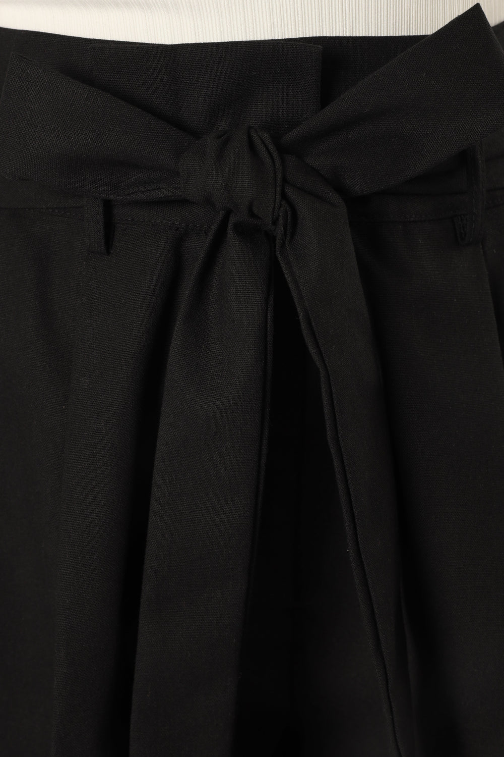 Maya High Waisted Paperbag Shorts - Black - Petal & Pup