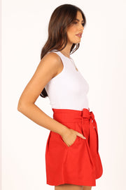 BOTTOMS @Maya High Waisted Paperbag Shorts - Red