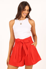 BOTTOMS @Maya High Waisted Paperbag Shorts - Red