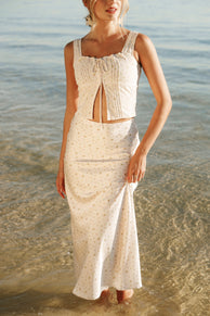 BOTTOMS Mei Satin Midi Skirt - Tiny Blooms