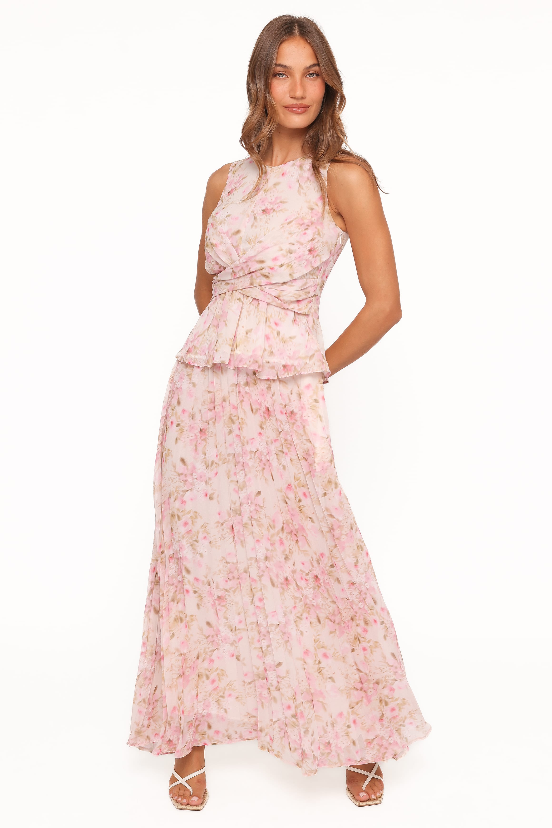 BOTTOMS Mena Pleated Maxi Skirt - Blurred Pink Floral