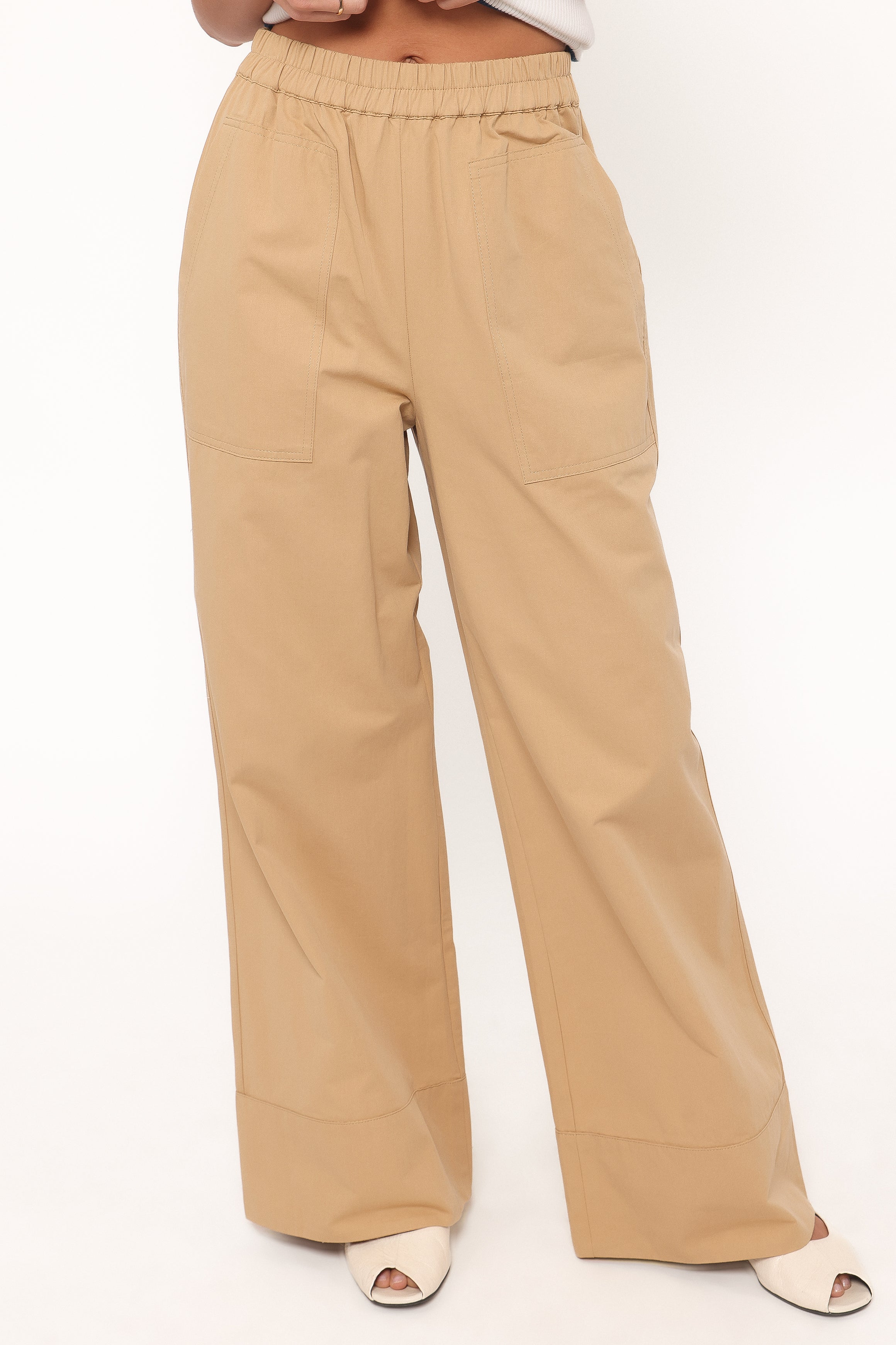 BOTTOMS Mia Wide Leg Cropped Pant - Taupe
