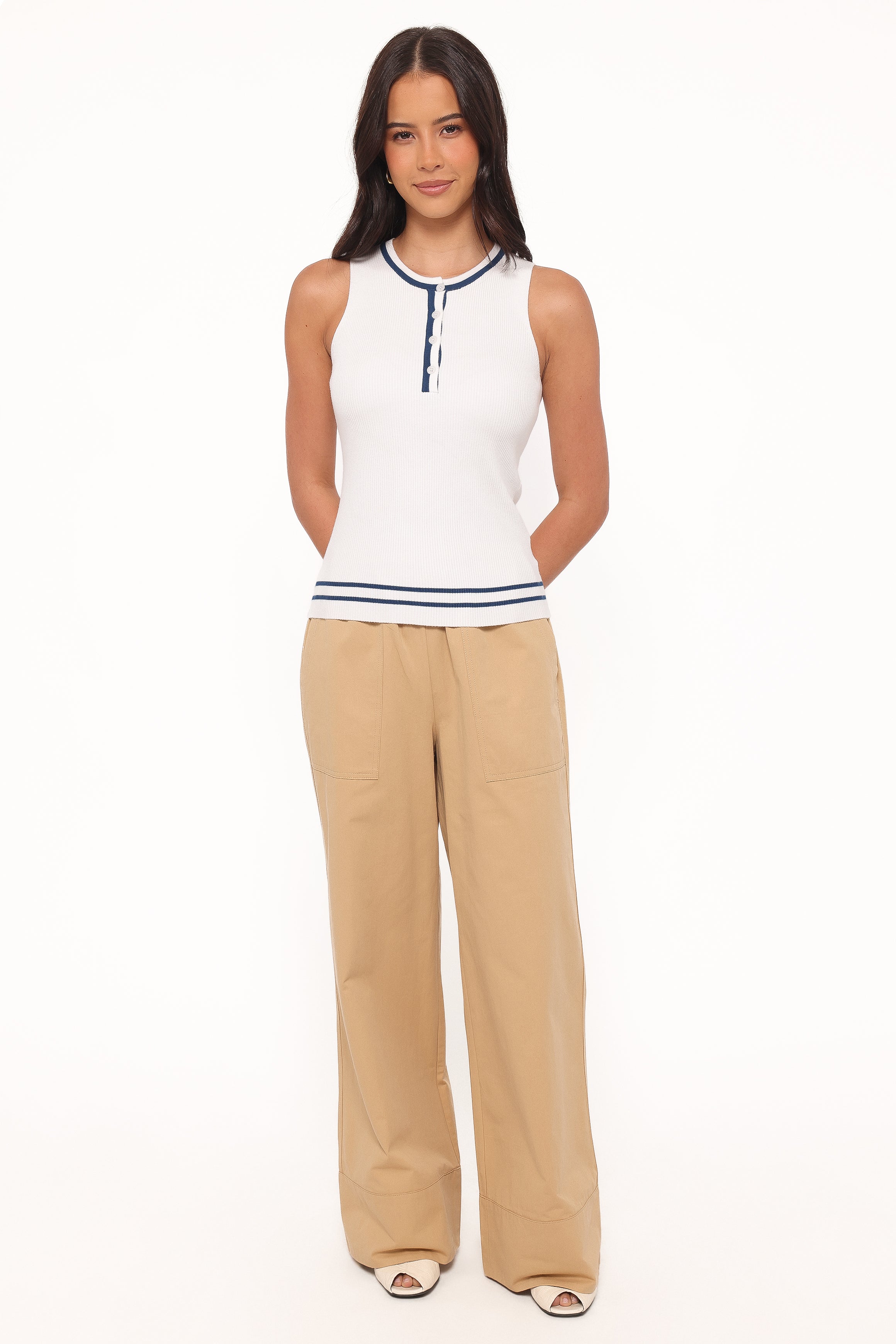 BOTTOMS Mia Wide Leg Cropped Pant - Taupe