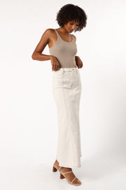 BOTTOMS Moranda Denim Maxi Skirt - White
