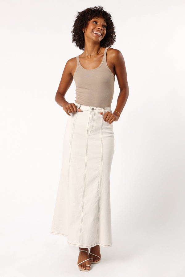 BOTTOMS Moranda Denim Maxi Skirt - White