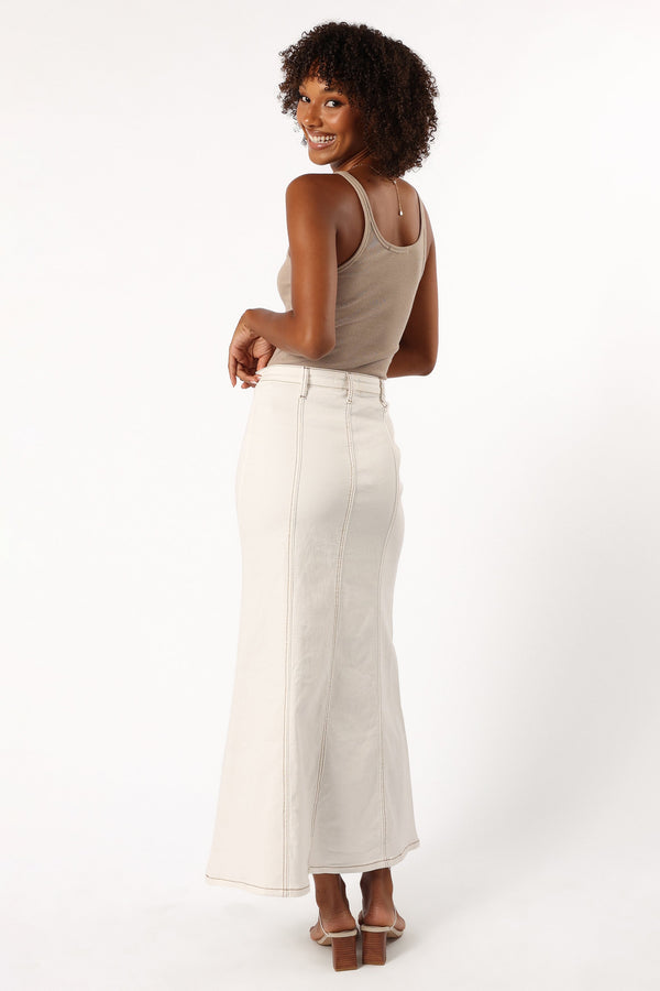 BOTTOMS Moranda Denim Maxi Skirt - White