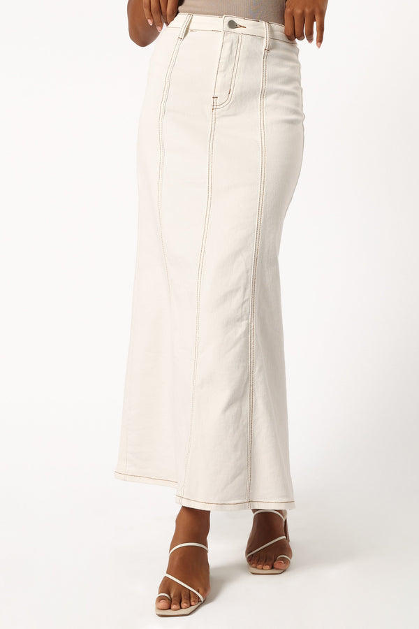 BOTTOMS Moranda Denim Maxi Skirt - White