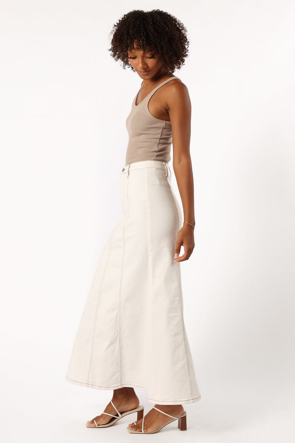 BOTTOMS Moranda Denim Maxi Skirt - White