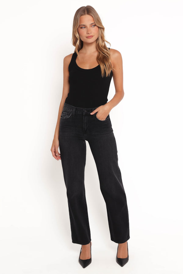 BOTTOMS Nathan High Rise Relaxed Straight Jean - Washed Black