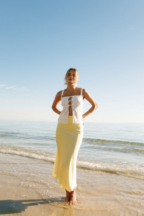 BOTTOMS Nellie Satin Midi Skirt - Honeysuckle Yellow