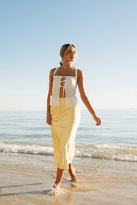 BOTTOMS Nellie Satin Midi Skirt - Honeysuckle Yellow