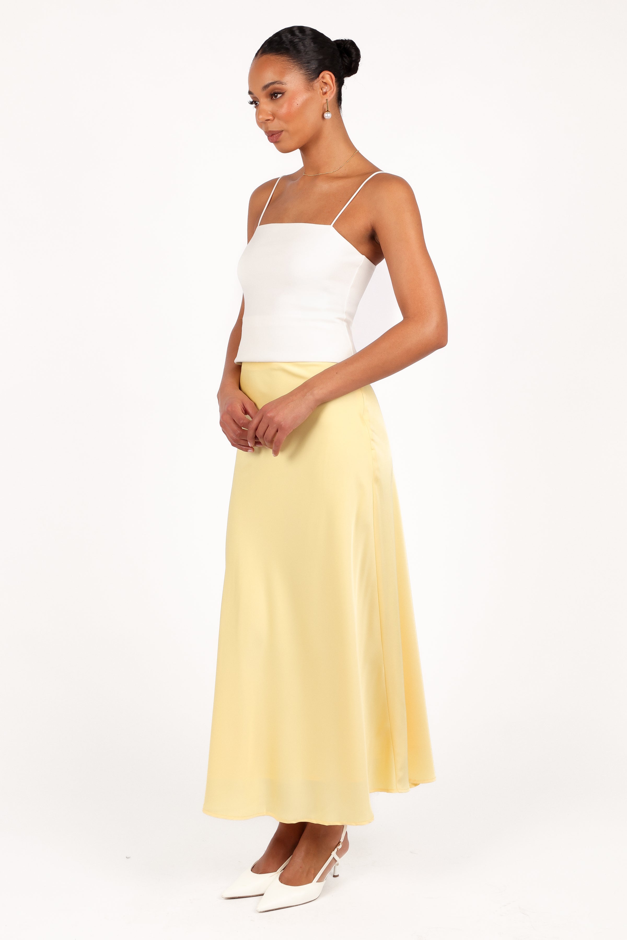 BOTTOMS Nellie Satin Midi Skirt - Honeysuckle Yellow