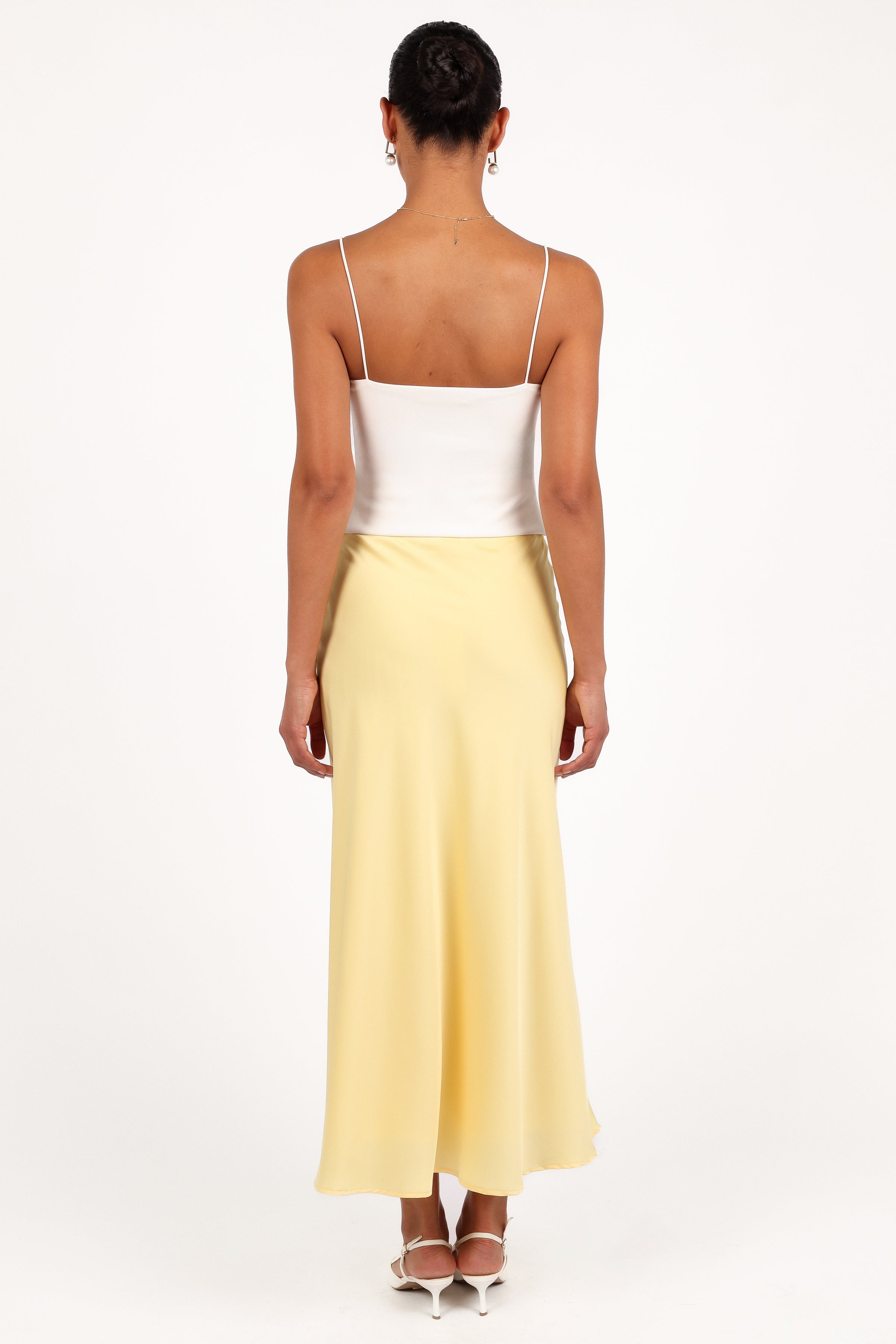 BOTTOMS Nellie Satin Midi Skirt - Honeysuckle Yellow
