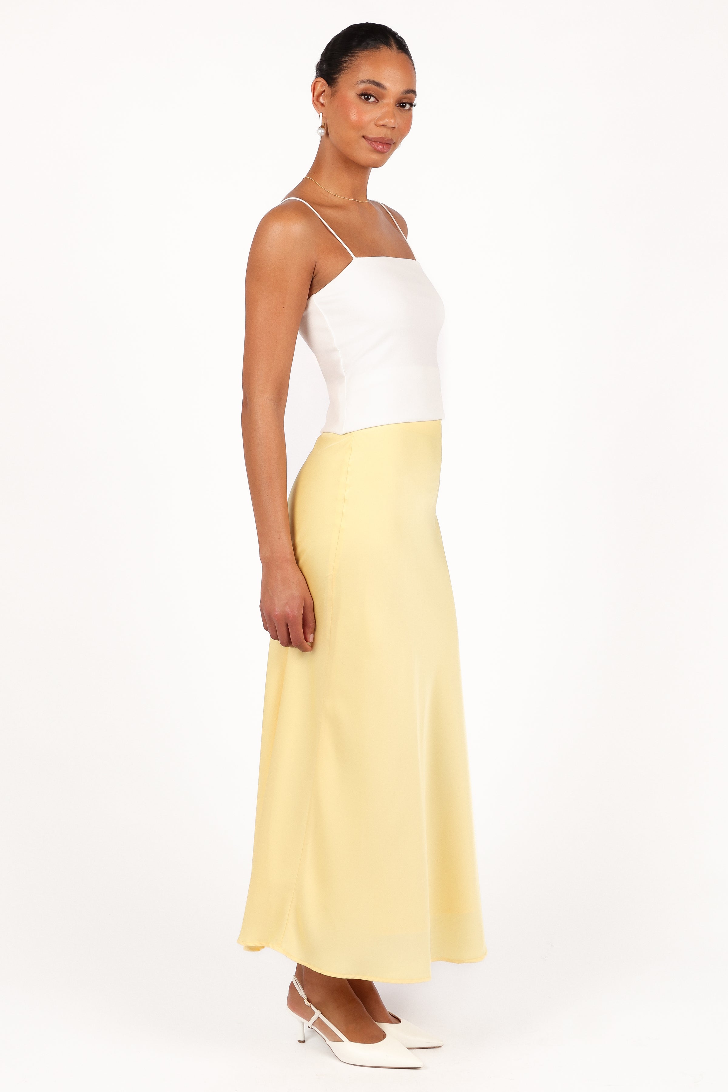 BOTTOMS Nellie Satin Midi Skirt - Honeysuckle Yellow
