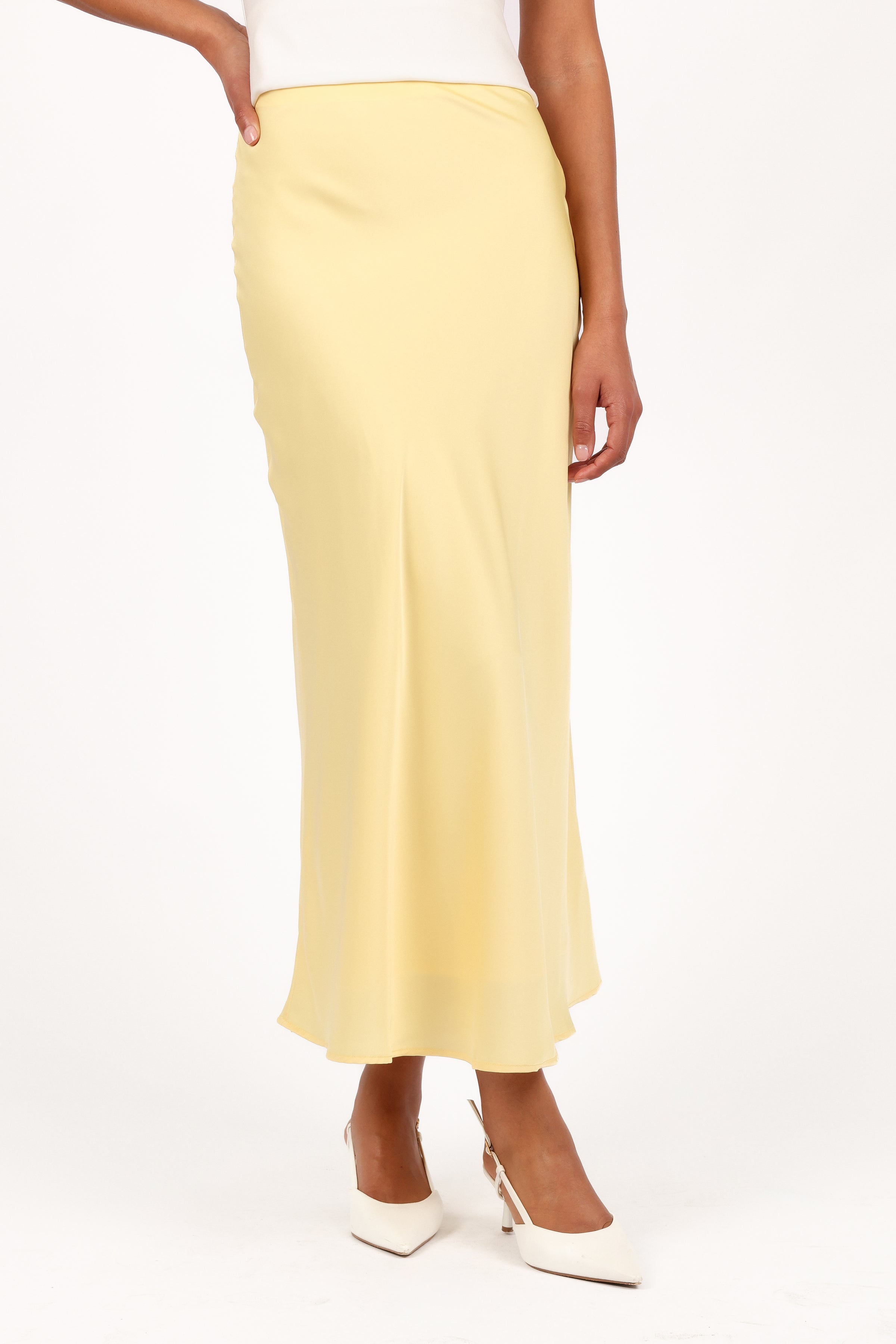 BOTTOMS Nellie Satin Midi Skirt - Honeysuckle Yellow