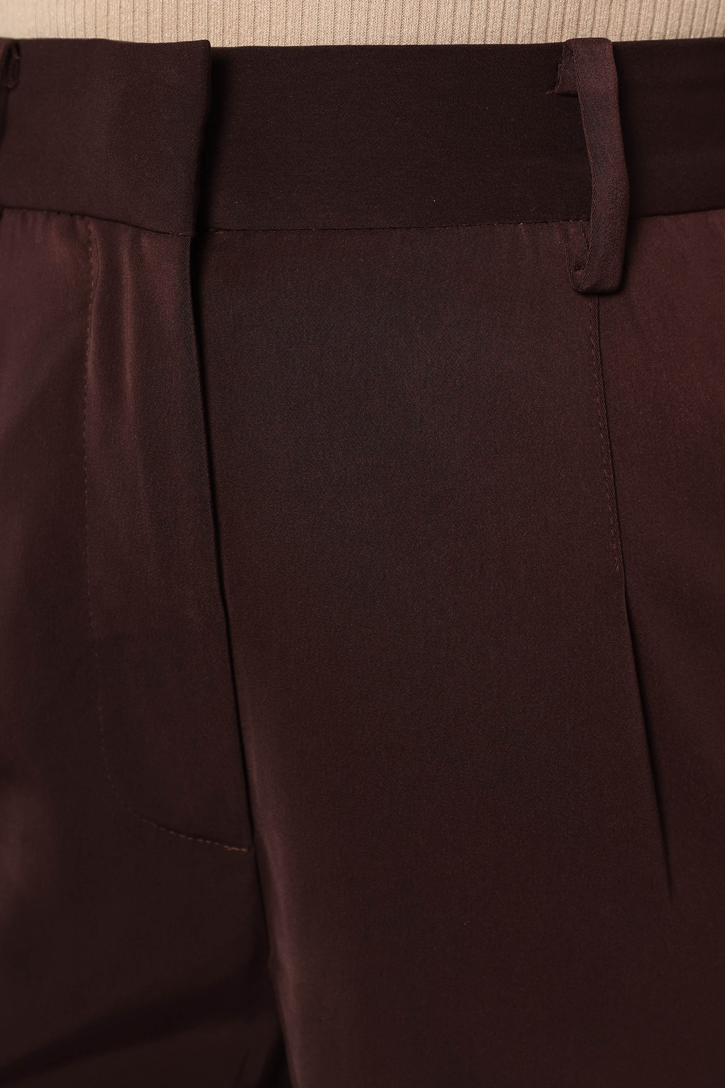 BOTTOMS @Neveah Silky Wide Leg Trousers - Merlot