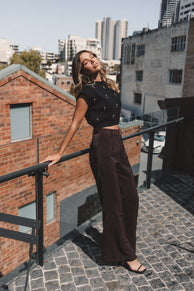 BOTTOMS Neveah Silky Wide Leg Trousers - Merlot