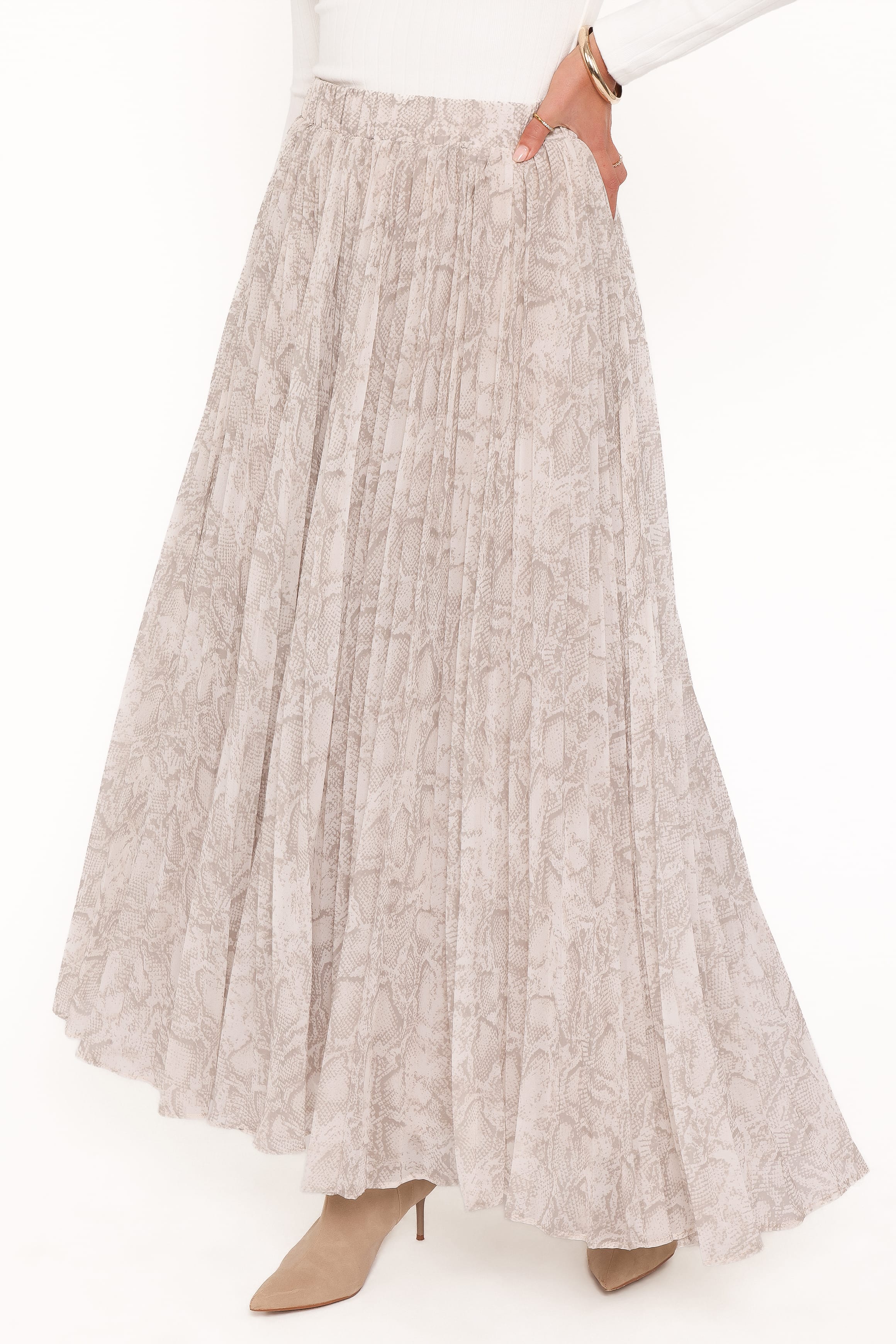 BOTTOMS Nicki Pleated Maxi Skirt - Snake Print