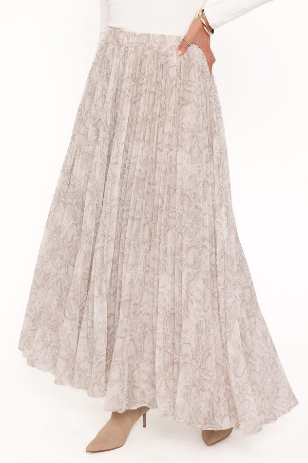 BOTTOMS Nicki Pleated Maxi Skirt - Snake Print