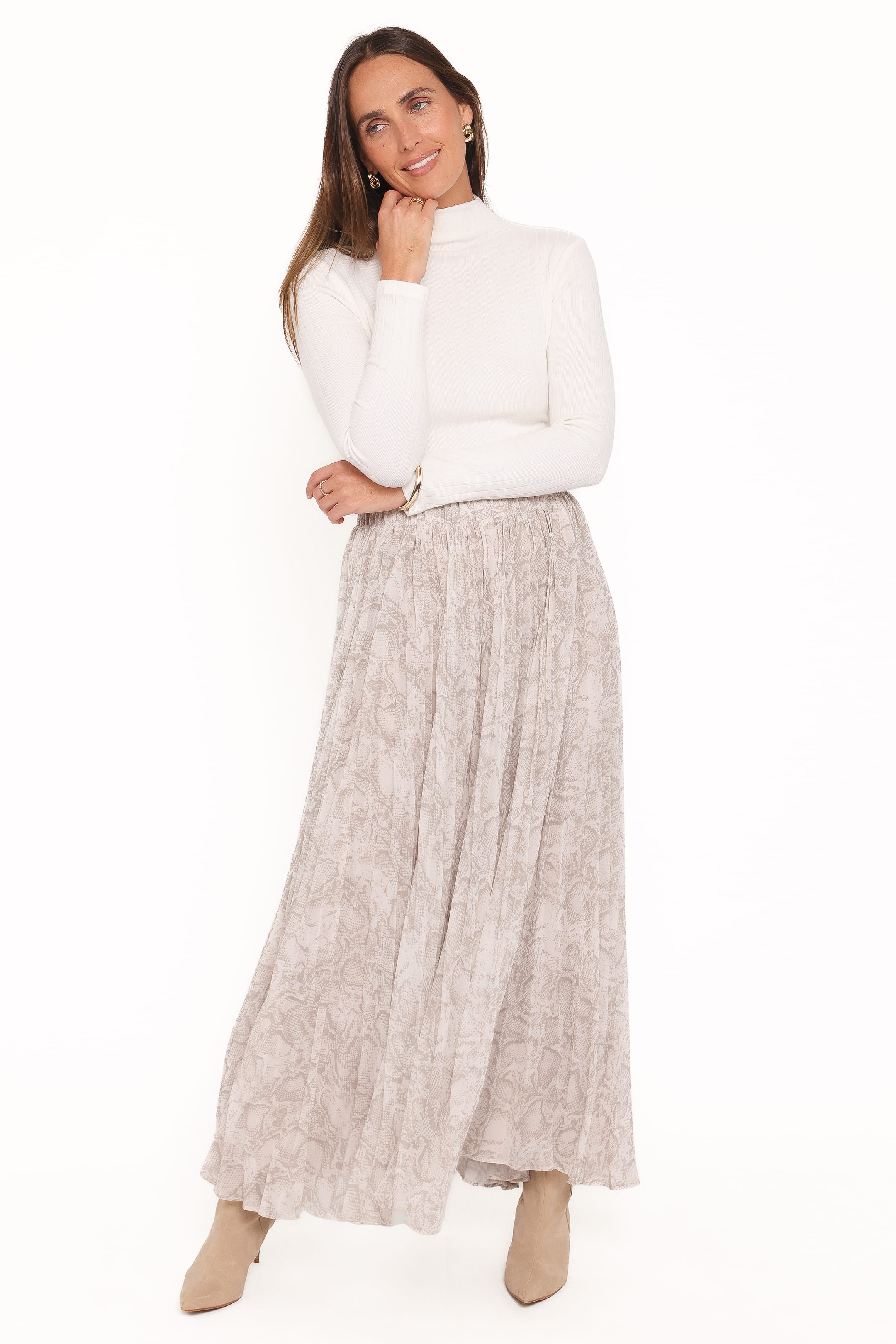 BOTTOMS Nicki Pleated Maxi Skirt - Snake Print