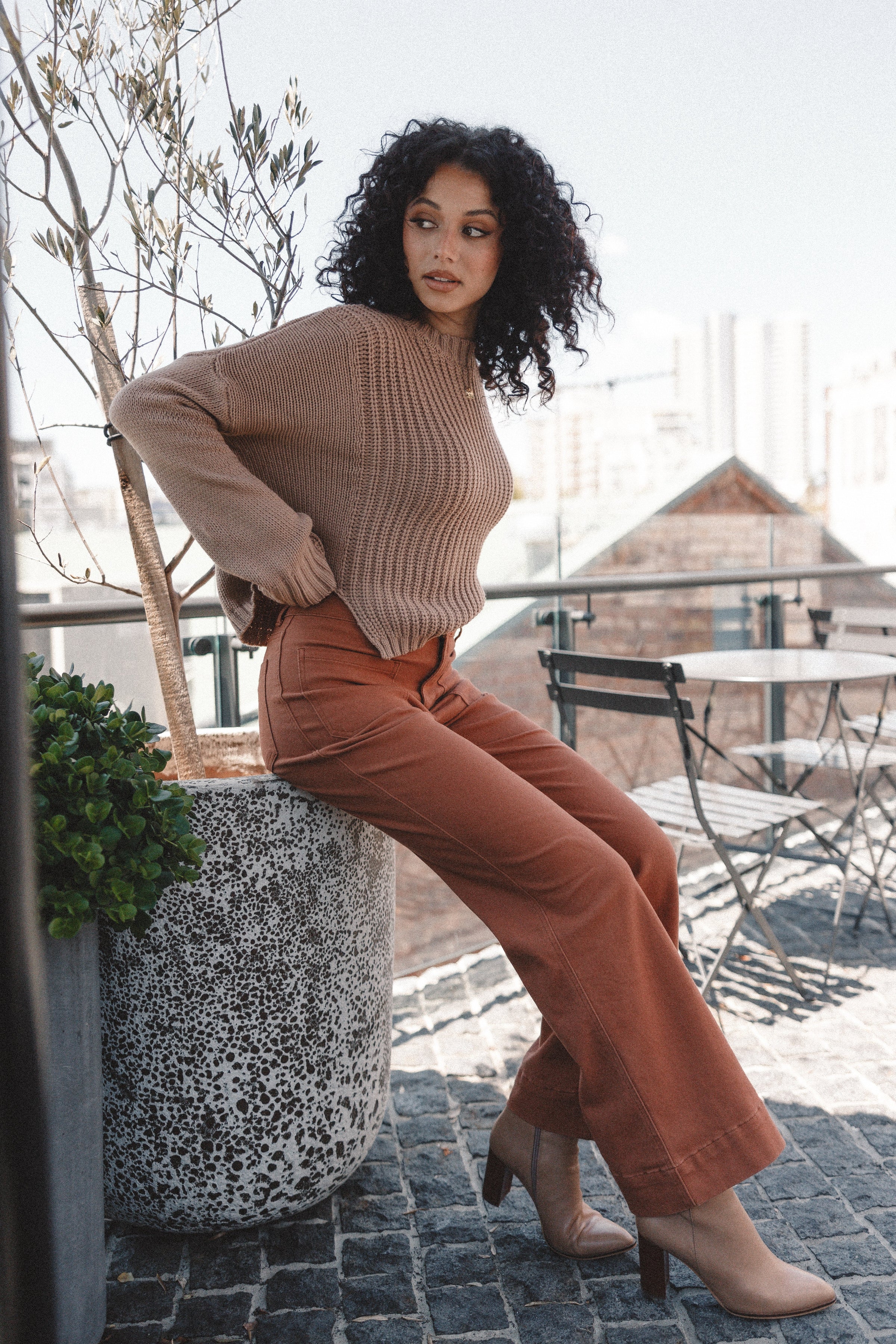 BOTTOMS Nico Wide Leg Jean - Tan