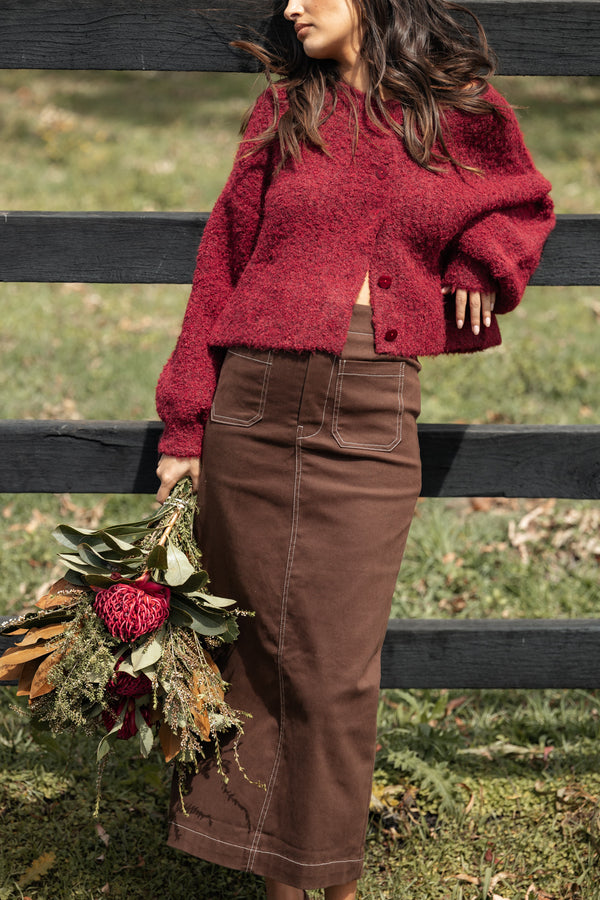 BOTTOMS Nikko Midi Skirt - Chocolate Brown