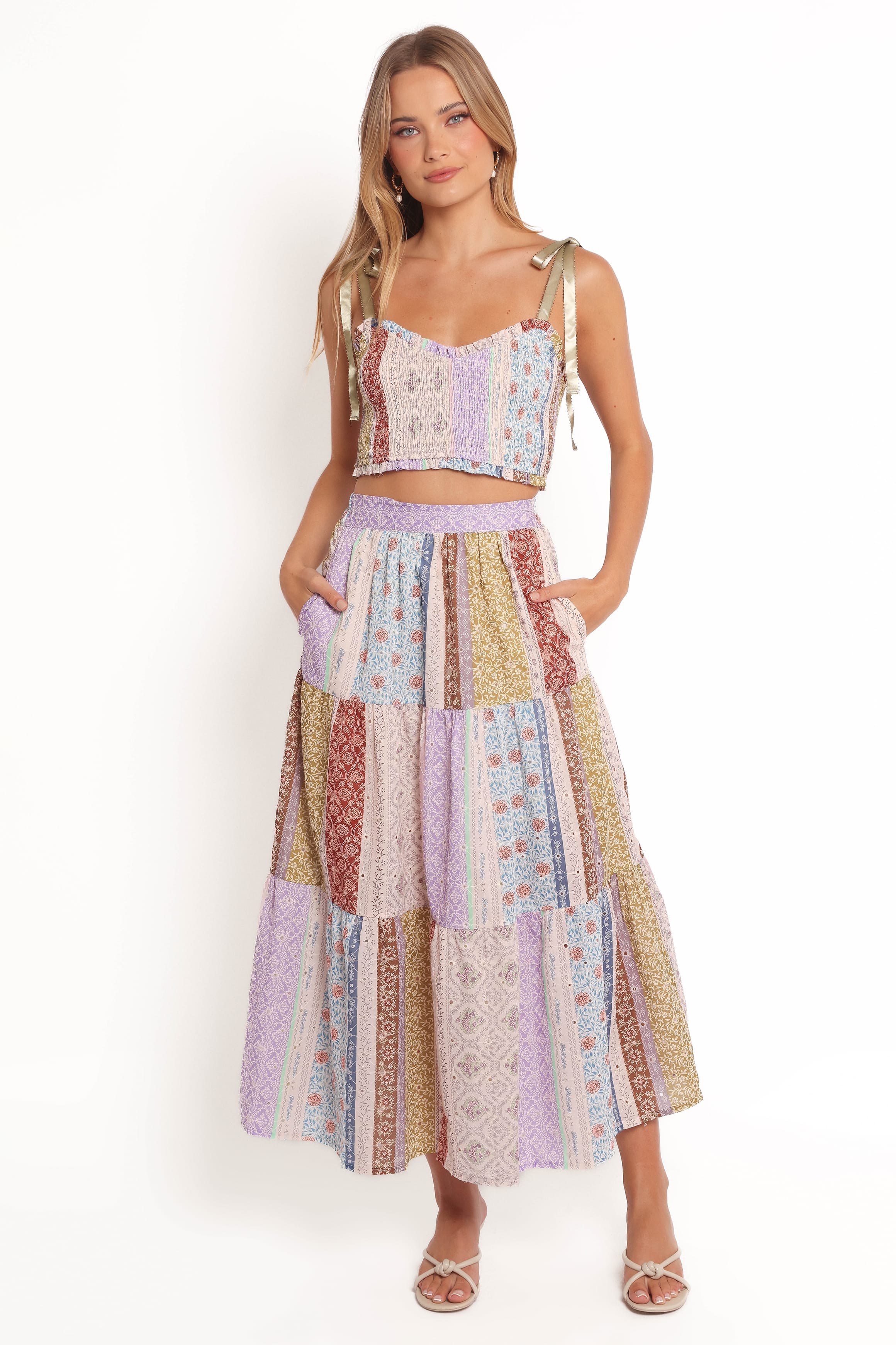 BOTTOMS Petai Patchwork Maxi Skirt - Botanic Multi