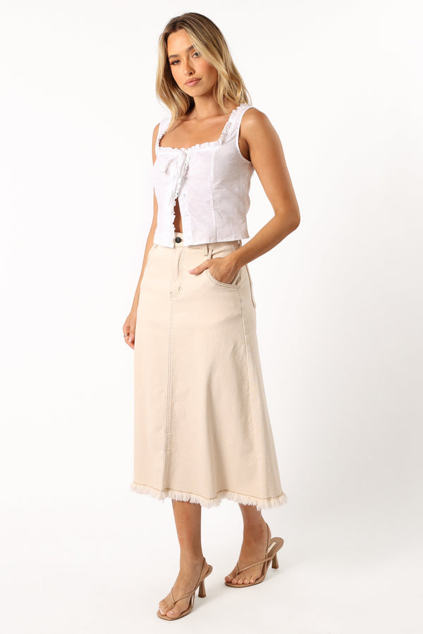 BOTTOMS @Pia Denim Midi Skirt - Ecru