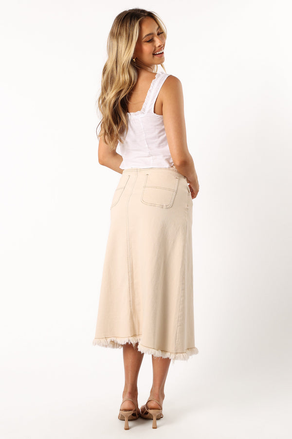 BOTTOMS @Pia Denim Midi Skirt - Ecru