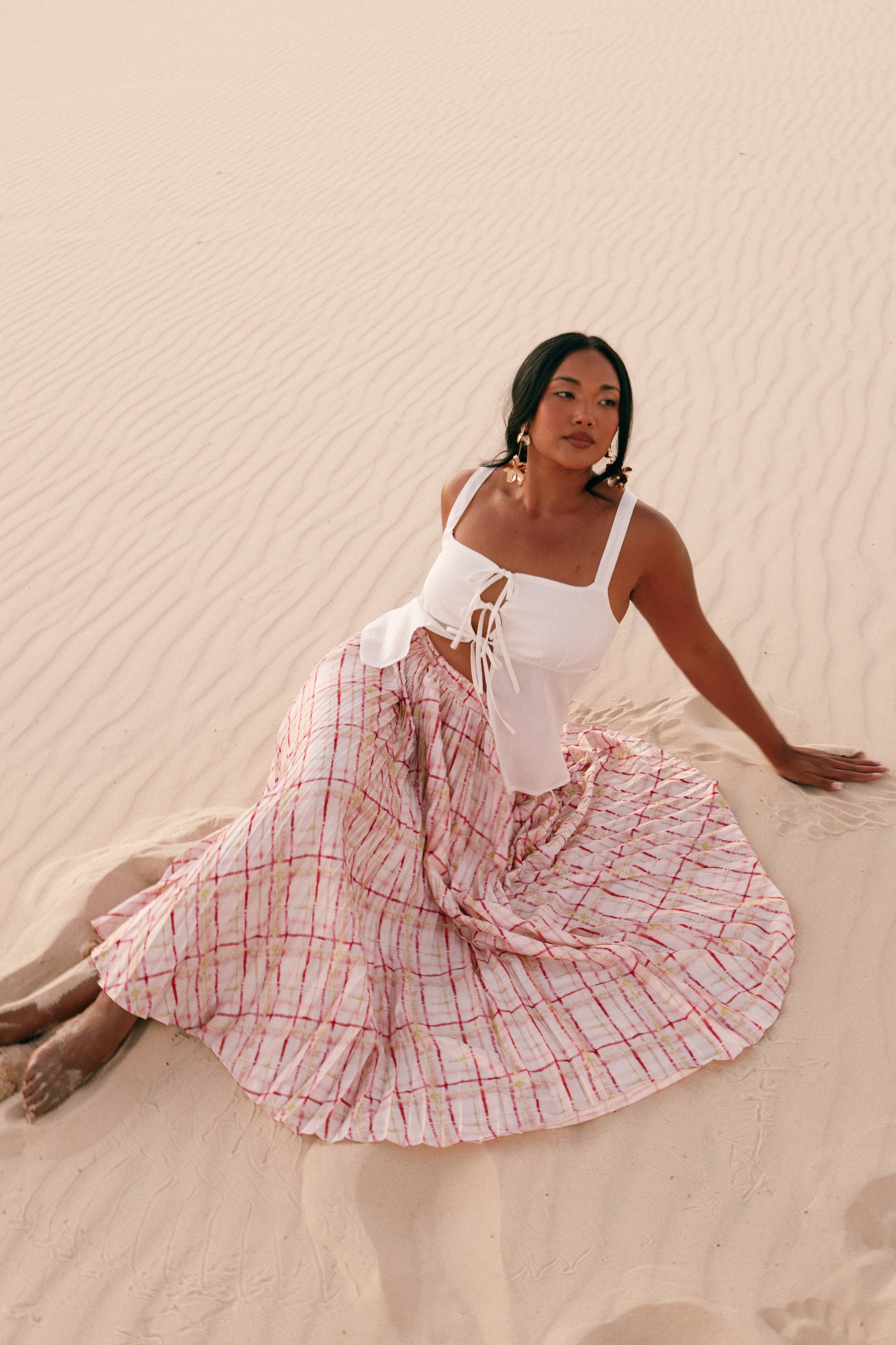 BOTTOMS Polina Pleated Maxi Skirt - Sunset Check