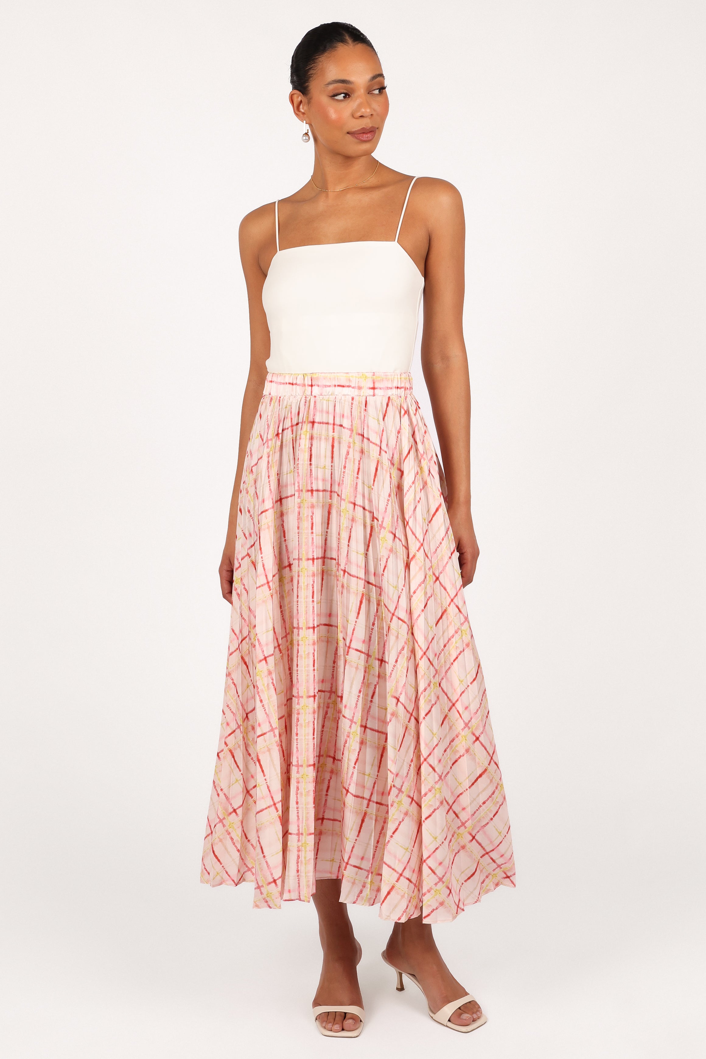 BOTTOMS Polina Pleated Maxi Skirt - Sunset Check