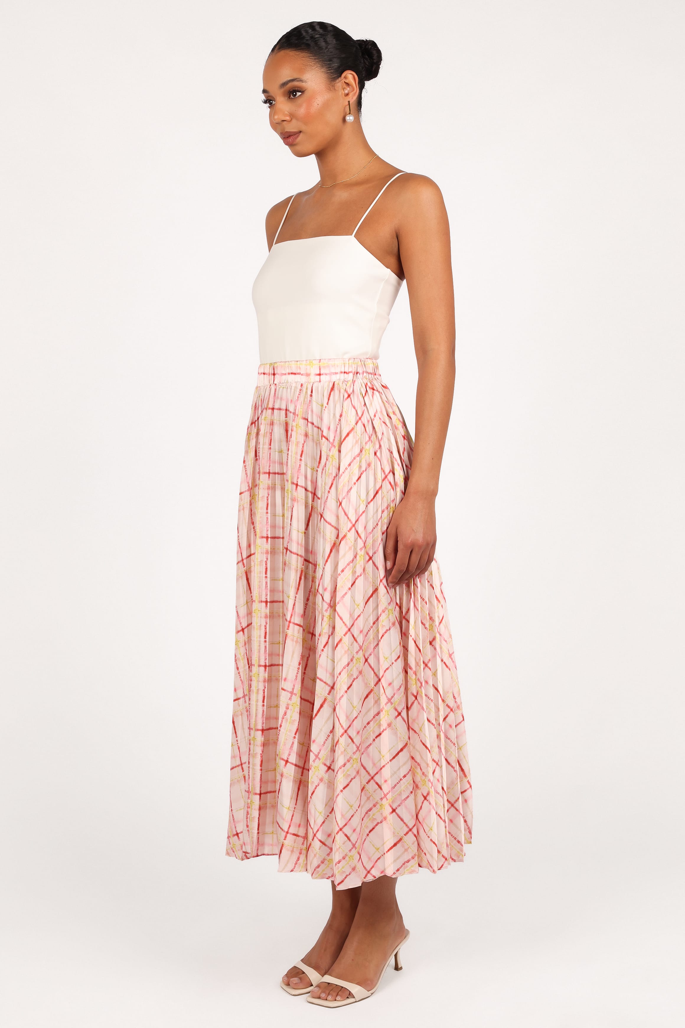 Polina Pleated Maxi Skirt - Sunset Check | Petal & Pup