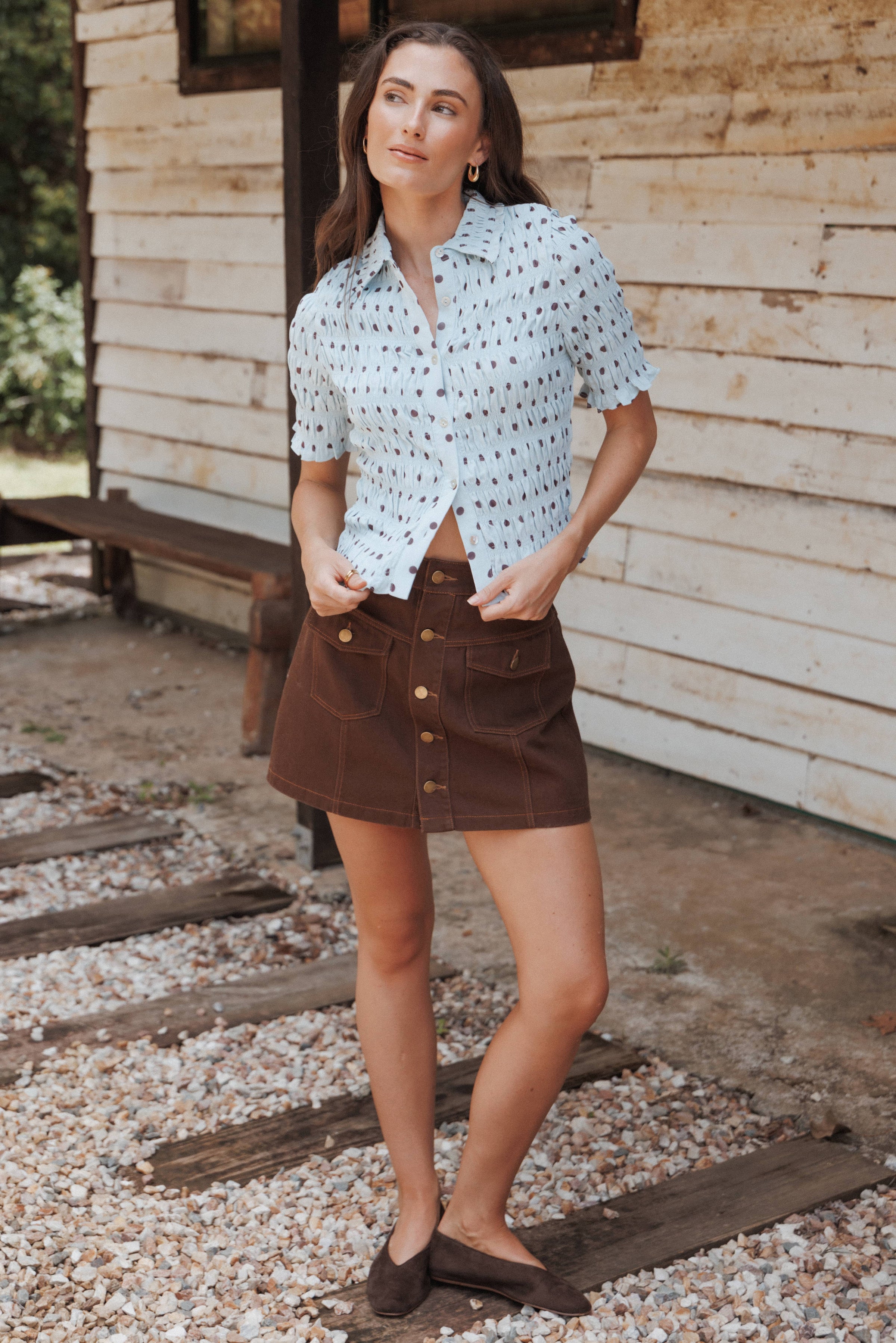 BOTTOMS Presley Denim Skort - Dark Brown