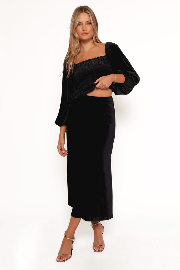 BOTTOMS Raelynn Velvet Midi Skirt - Black