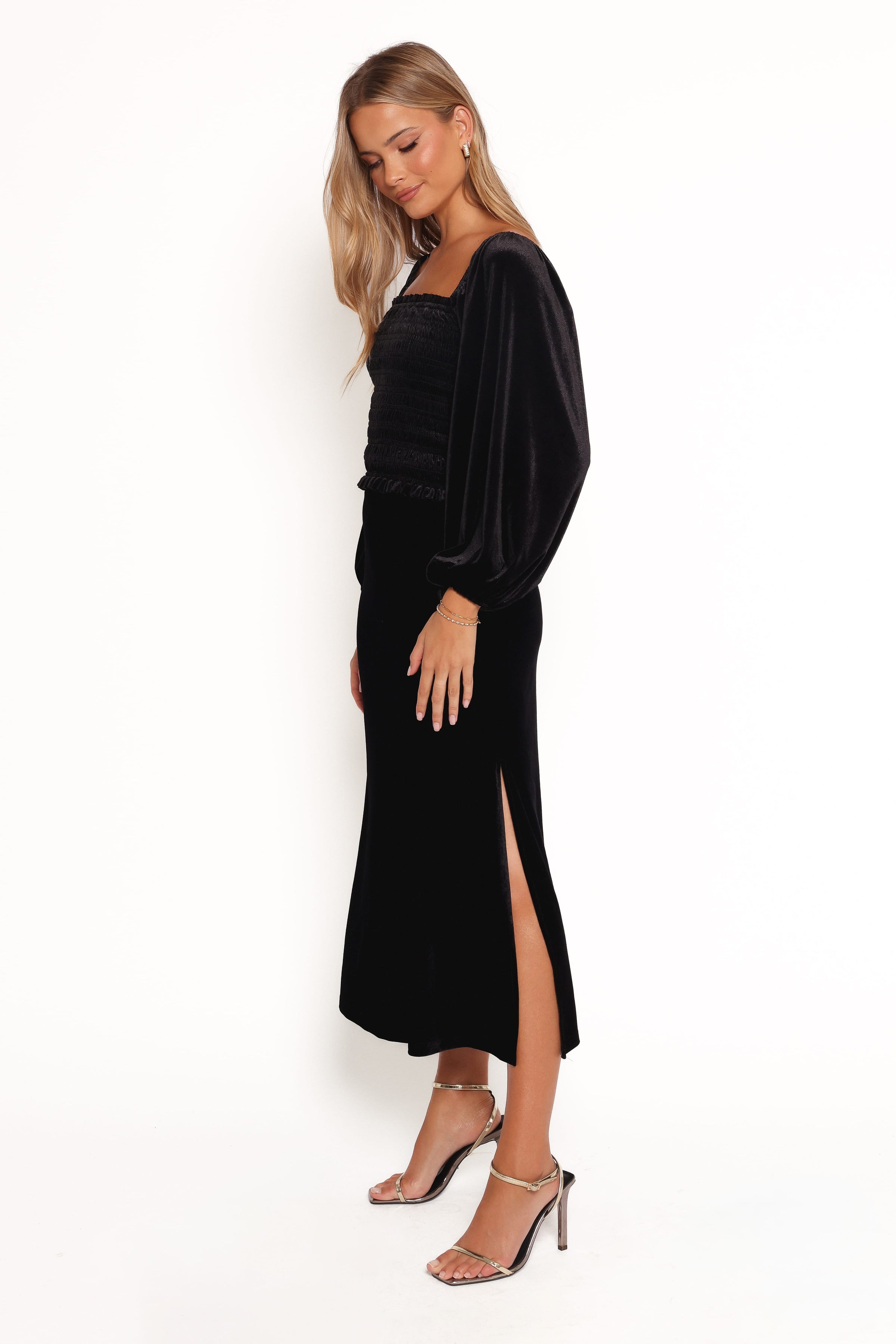 BOTTOMS Raelynn Velvet Midi Skirt - Black
