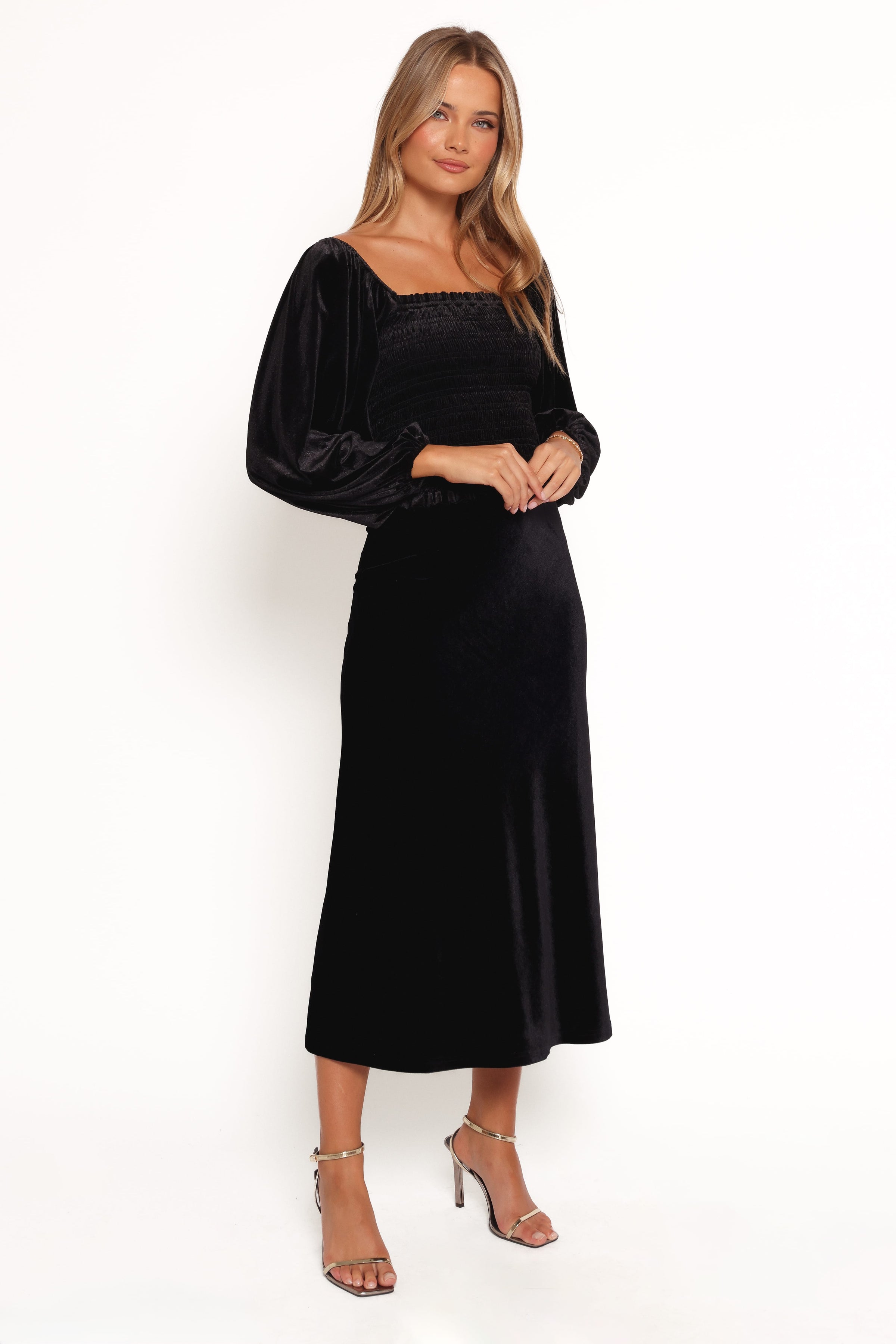 BOTTOMS Raelynn Velvet Midi Skirt - Black