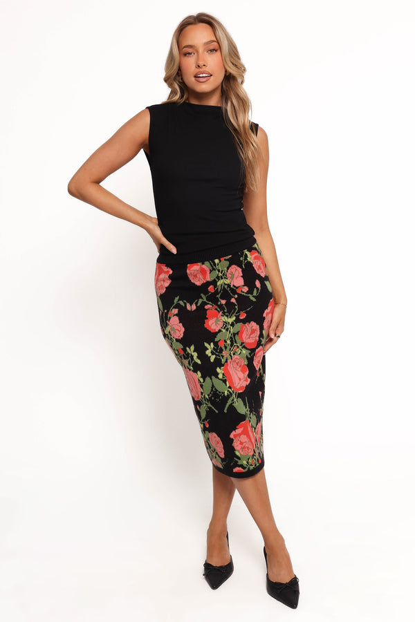 BOTTOMS Reeva Knit Skirt - Black Floral